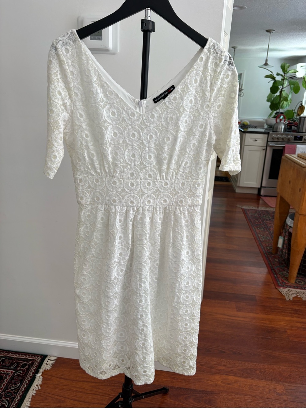 Banana Republic White Lace V-Neck Midi Dress